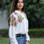 White Cotton Top with Multi Colour Thread Embroidery