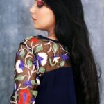 Blue Top with Thread Embroidered Shoulders & Sleeves Back