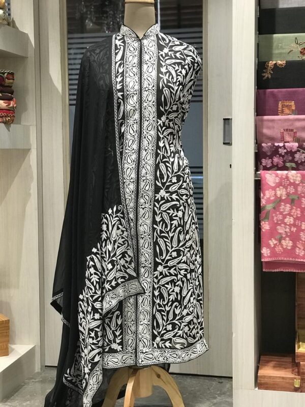 Black Paisley Jaal Embroidered Achkan Style Salwar Suit