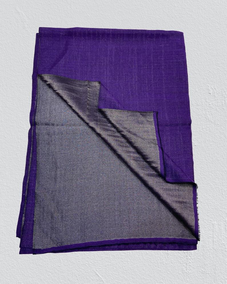 Zari Weave Metallic Pure Pashmina Reversible Stole: Purple