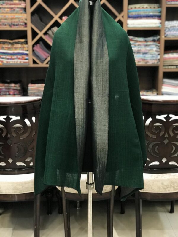 Zari Dhaaga Weave Metallic Pure Pashmina Reversible Stole: Dark Green