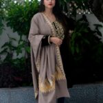 Natural Beige Pure Pashmina Stole with Tilla Hand Embroidery