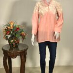 Pink Cotton Shirt with Cream Floral Thread Embroidery 2