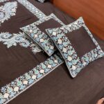 Black Raw Silk Bed Cover with Chinar Border and Paisley Botehs hover