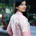 Pink Cotton Shirt with Cream Floral Thread Embroidery