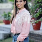 Pink Cotton Shirt with Cream Floral Thread Embroidery front