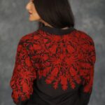 Black Cotton Shirt with Red Floral Thread Embroidery Back