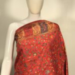 Dual Tone Modal Silk Jaal Kani Weave Saree: Red & Yellow