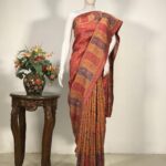 Dual Tone Modal Silk Jaal Kani Weave Saree: Red & Yellow