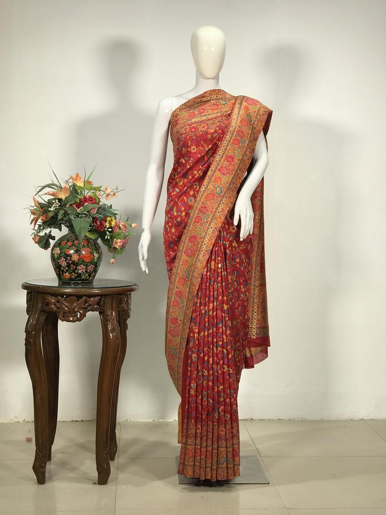 Red Modal Silk Floral Jaal Kani Weave Saree
