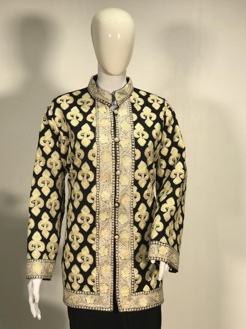 Black Embroidered Woollen Jacket close up Black Embroidered Woollen Jacket close up