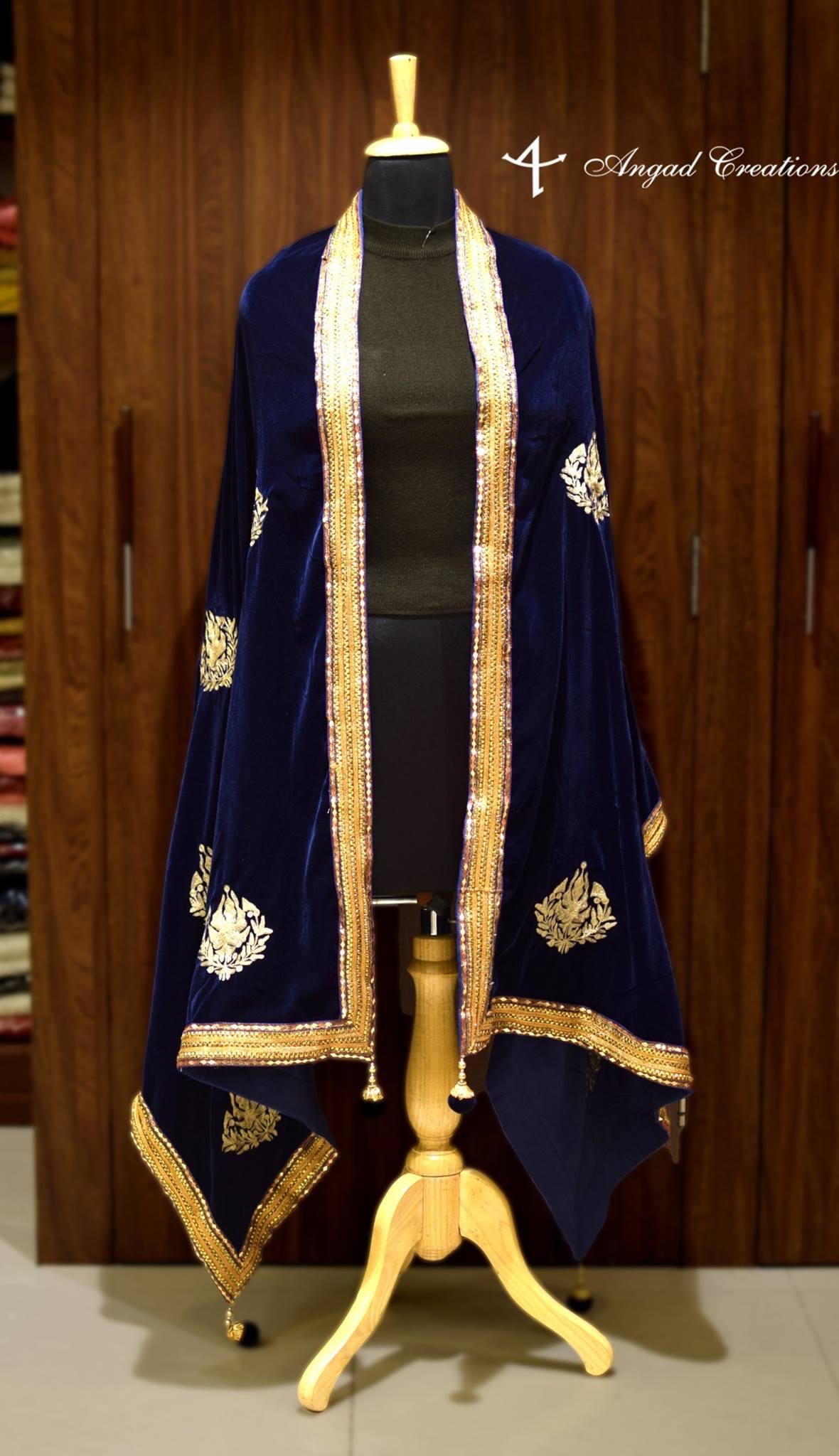 Navy Blue Velvet Shawl with Chinar Boteh Work Navy Blue Velvet Shawl with Chinar Boteh Work