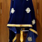 Navy Blue Velvet Shawl with Chinar Boteh Work back view