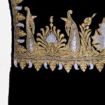 Black Pure Wool Stole with Gold and Silver Tilla Hand Work flat view