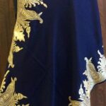 Navy Blue Pure Wool Shawl with Gold Tilla Hand Embroidery
