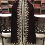 Wine Velvet Orni with Cut-Dana and Pearl Hand Work Front (Dummy)