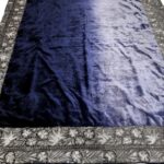 Ombre Blue Silk Velvet Orni with Puff Tilla Work flat view