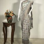 White Silk Modal Paisley Jaal Kani Weave Sari