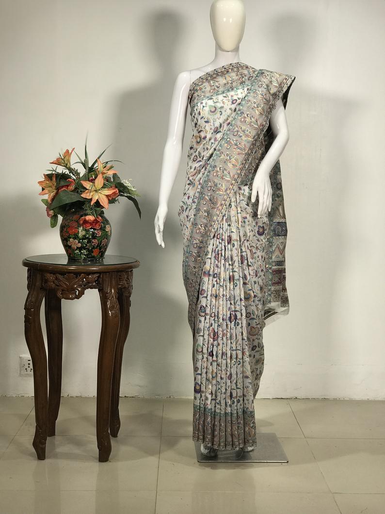 White Silk Modal Paisley Jaal Kani Weave Sari