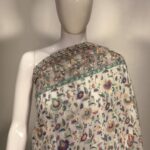 White Silk Modal Paisley Jaal Kani Weave Sari close up