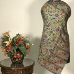 Pista Green Fine Wool Outlined Kalamkari Stole