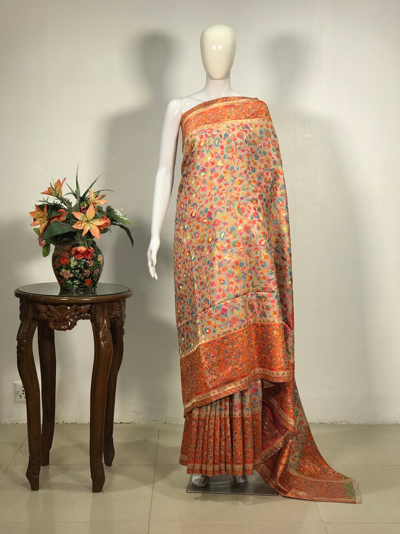 Faun Modal Silk Floral Jaal Kani Weave Saree Faun Modal Silk Floral Jaal Kani Weave Saree