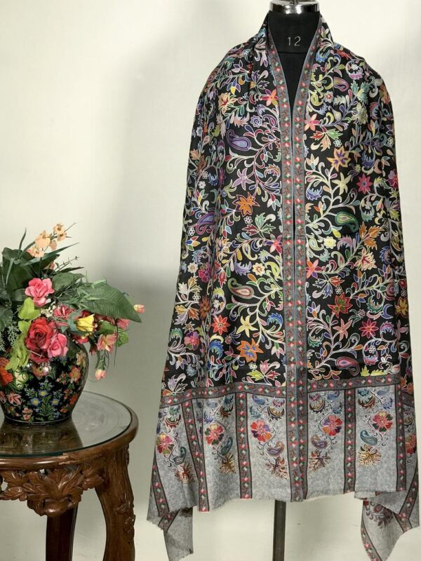 Black Fine Wool Kalamkari Stole