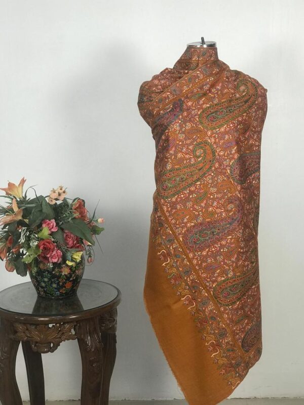 Squash Hand Papier Mache Jamawar Pure Pashmina Shawl