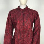 Black Kashmiri Jamawar Jacket with Maroon Embroidery, Embroidered Jackets close up