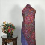 Dark Periwinkle Hand Papier Mache Jamawar Pure Pashmina Shawl