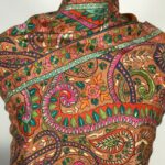 Burnt Orange Hand Papier Mache Jamawar Pure Pashmina Shawl close up