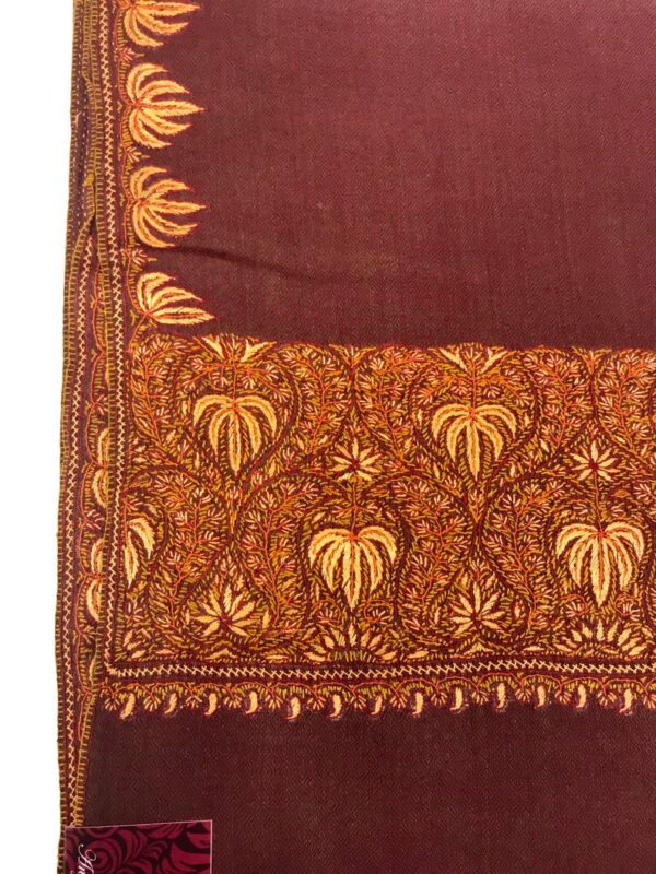 Maroon Diamond Weave Sozni Hand Embroidered Pure Wool Shawl Close Up
