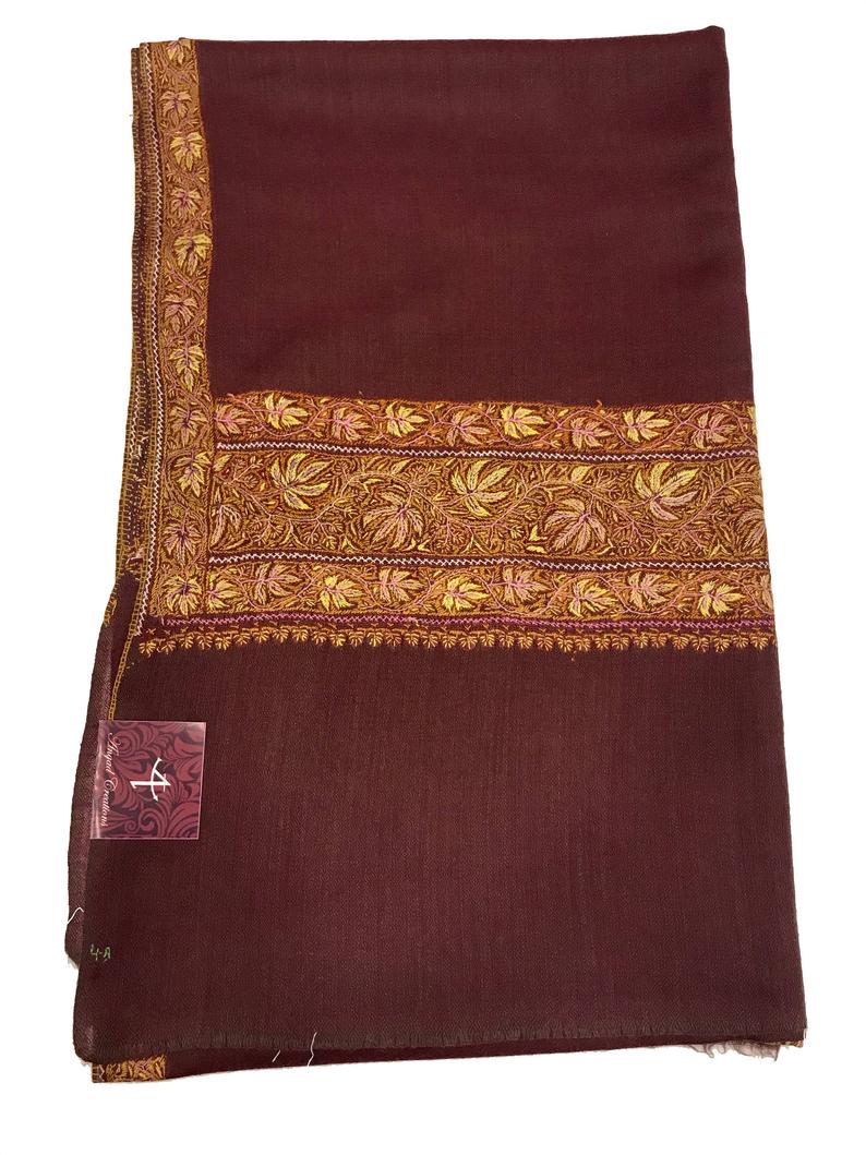 Maroon Diamond Weave Pure Wool Shawl with Sozni Hand Embroidery
