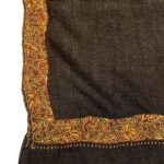 Brown Diamond Weave Sozni Hand Embroidered Pure Wool Shawl close up
