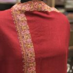Red Pure Pashmina Shawl with Neem Daur Sozni Hand Embroidery close up