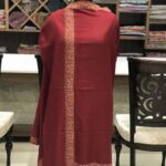 Red Pure Pashmina Shawl with Neem Daur Sozni Hand Embroidery