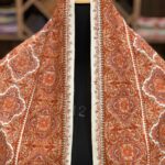 White Pure Wool Shawl with Machine Sozni Jamawar Embroidery close up