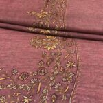 Rust Diamond Weave Pure Wool Shawl with Paisley Sozni Hand Embroidery close up
