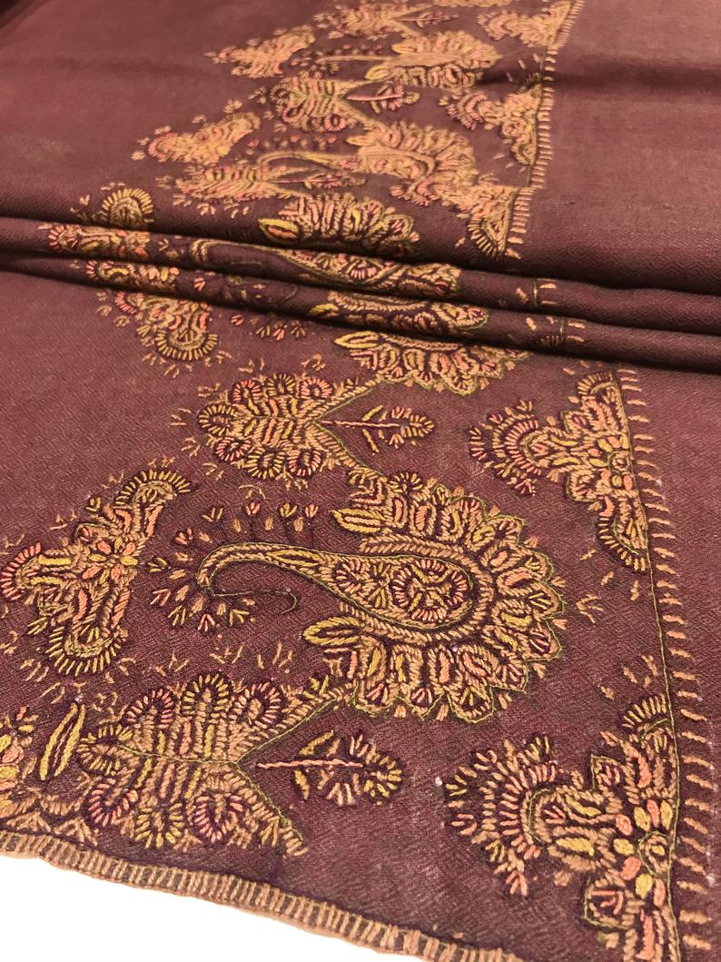Rust Diamond Weave Sozni Hand Embroidered Pure Wool Shawl close up Rust Diamond Weave Sozni Hand Embroidered Pure Wool Shawl close up