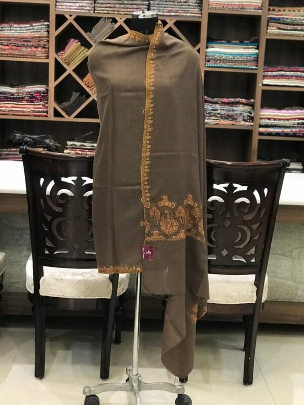 Beige Diamond Weave Sozni Hand Embroidered Pure Wool Shawl