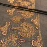 Beige Diamond Weave Sozni Hand Embroidered Pure Wool Shawl close up