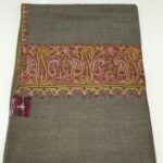 Grey Diamond Weave Sozni Hand Embroidered Pure Wool Shawl