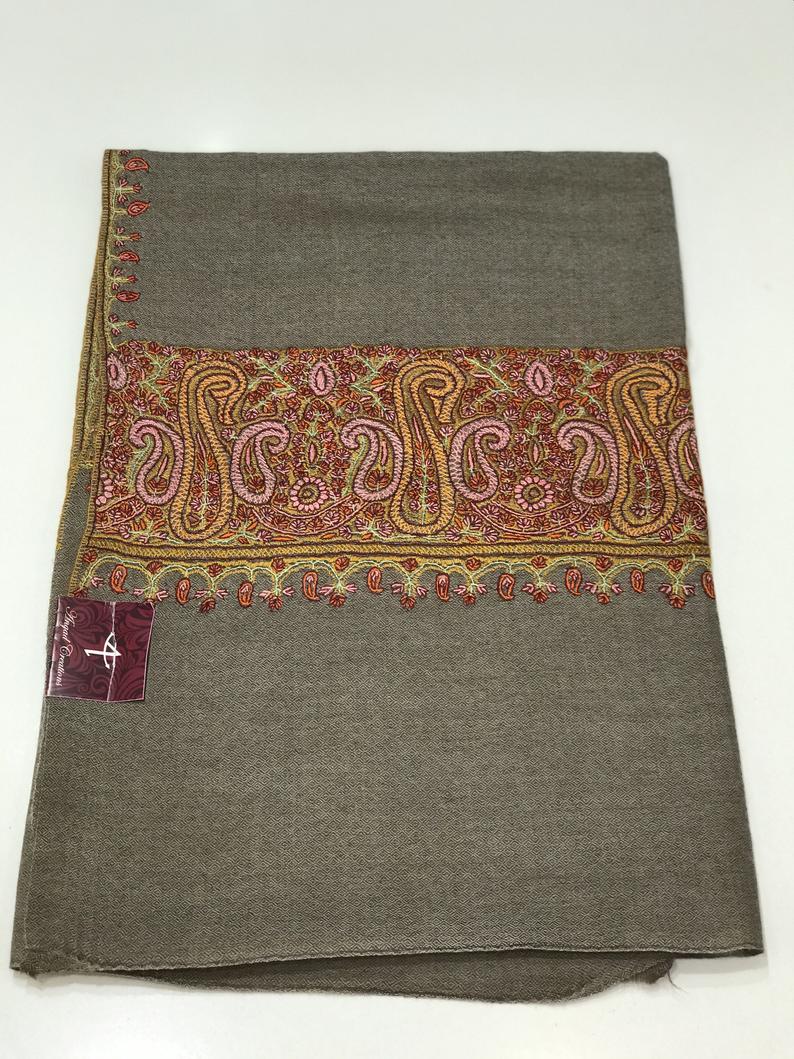 Grey Diamond Weave Sozni Hand Embroidered Pure Wool Shawl Grey Diamond Weave Sozni Hand Embroidered Pure Wool Shawl
