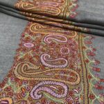 Grey Diamond Weave Sozni Hand Embroidered Pure Wool Shawl Close up