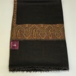 Brown Diamond Weave Pure Wool Shawl with Sozni Hand Embroidery