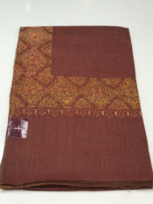 Rust Diamond Weave Pure Wool Shawl with Sozni Hand Work