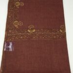 Rust Diamond Weave Pure Wool Shawl with Paisley Sozni Hand Embroidery