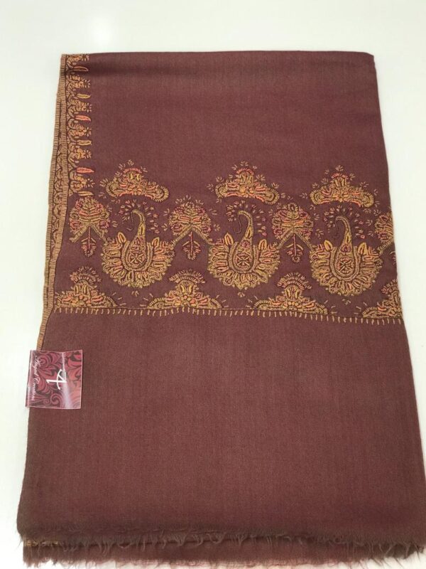 Rust Diamond Weave Sozni Hand Embroidered Pure Wool Shawl