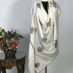 White Pure Wool Shawl Floral Boteh Design Hand Embroidery