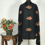 Black Pure Wool Shawl Floral Boteh Design Hand Embroidery
